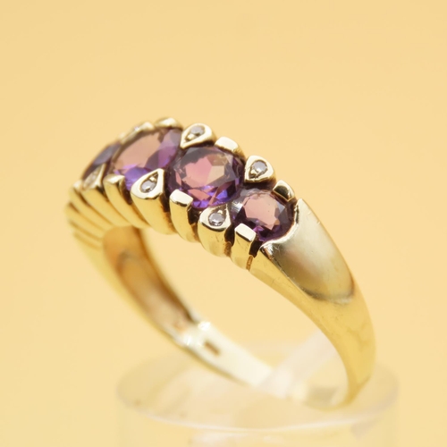 82 - Amethyst and Diamond Set Ladies Ring Mounted on 9 Carat Yellow Gold Band Ring Size S