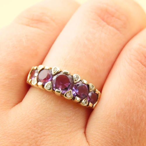 82 - Amethyst and Diamond Set Ladies Ring Mounted on 9 Carat Yellow Gold Band Ring Size S