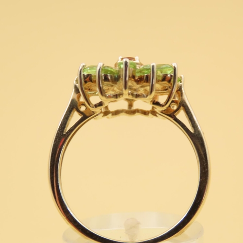 83 - Peridot and Citrine Cluster Ring Mounted on 9 Carat Yellow Gold Band Ring Size R