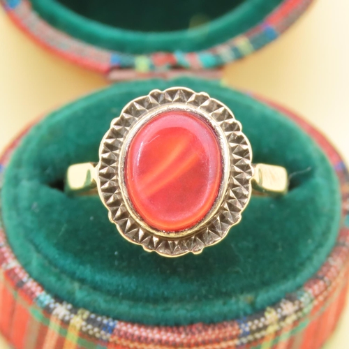 85 - Carnelian Agate Centerstone Ring Mounted on 9 Carat Yellow Gold Band Ring Size M and a Half