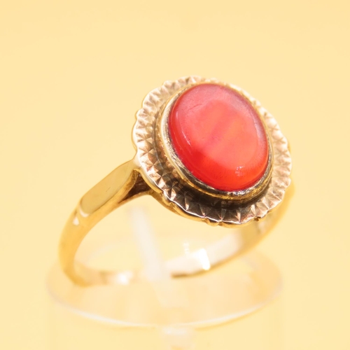 85 - Carnelian Agate Centerstone Ring Mounted on 9 Carat Yellow Gold Band Ring Size M and a Half