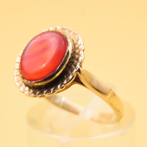 85 - Carnelian Agate Centerstone Ring Mounted on 9 Carat Yellow Gold Band Ring Size M and a Half