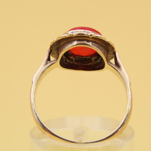 85 - Carnelian Agate Centerstone Ring Mounted on 9 Carat Yellow Gold Band Ring Size M and a Half