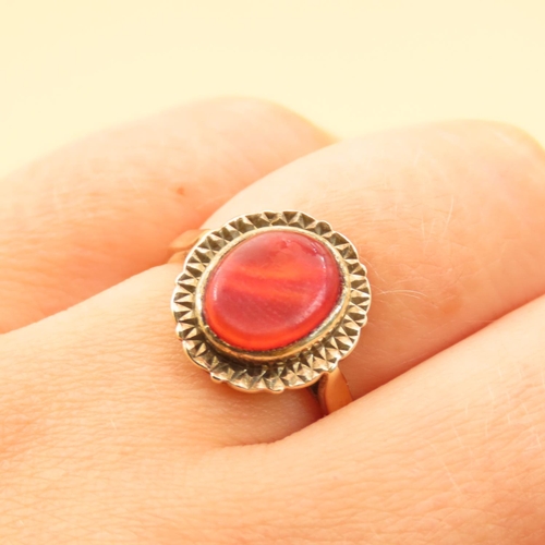 85 - Carnelian Agate Centerstone Ring Mounted on 9 Carat Yellow Gold Band Ring Size M and a Half