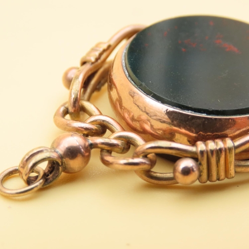 91 - 9 Carat Yellow Gold Carnelian and Bloodstone Circular Form Swivel Fob 4cm Drop