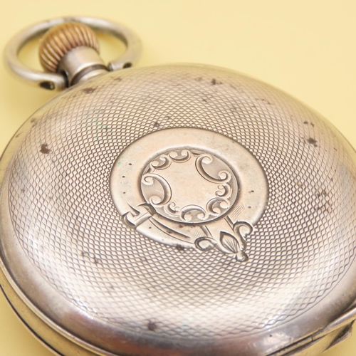 92 - Silver Cased Half Hunter Pocket Watch Roman Numeral Decorated Dial Face 5cm Diameter