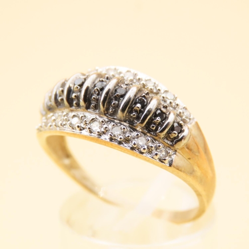 94 - Diamond and Sapphire Band Ring Mounted on 9 Carat Yellow Gold Band Platinum Set Ring Size T