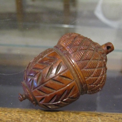 100 - Nutmeg Holder Carved Coquilla Nut Georgian