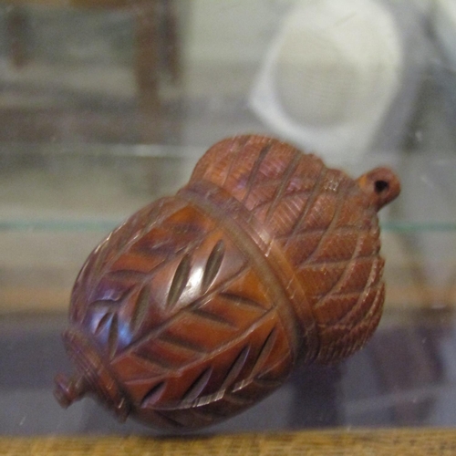 100 - Nutmeg Holder Carved Coquilla Nut Georgian