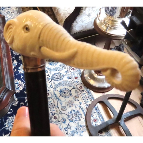 100H - Carved Handled Walking Stick Elephant Motif Full Size