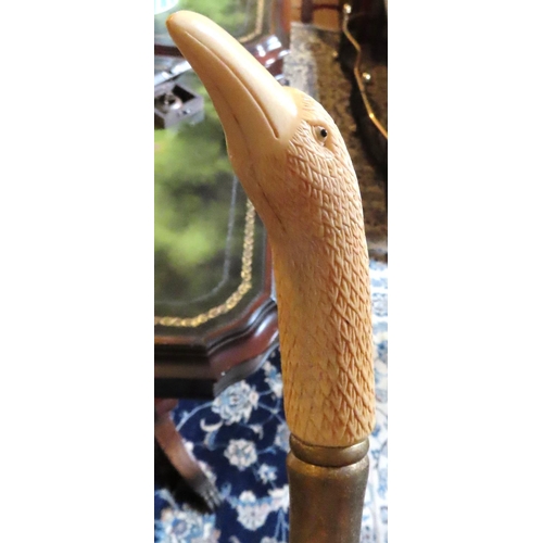 100I - Carved Handled Ducked Motif Walking Stick Full Size