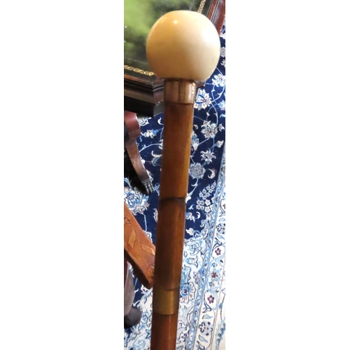 100J - Carved Handle Walking Stick Que Ball Motif Full Size