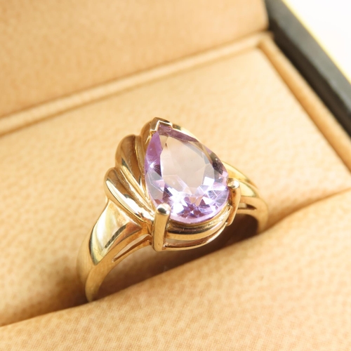 1024 - Designer Amethyst Centerstone Ring Mounted on 9 Carat Yellow Gold Band Size N