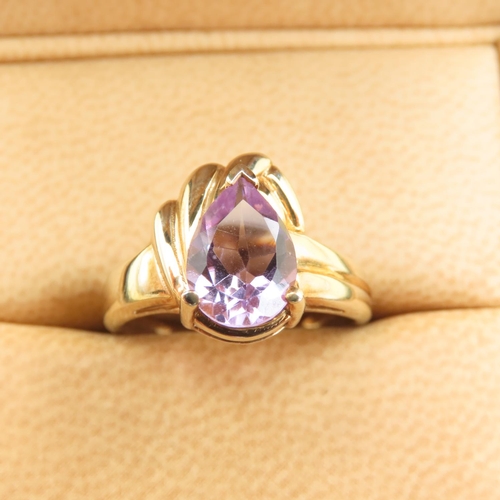 1024 - Designer Amethyst Centerstone Ring Mounted on 9 Carat Yellow Gold Band Size N