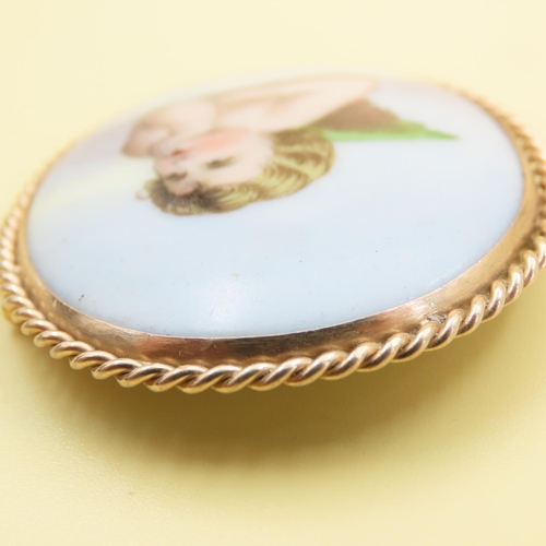 1025 - Finely Painted Porcelain Panel Brooch Mounted in 9 Carat Yellow Gold 5cm High