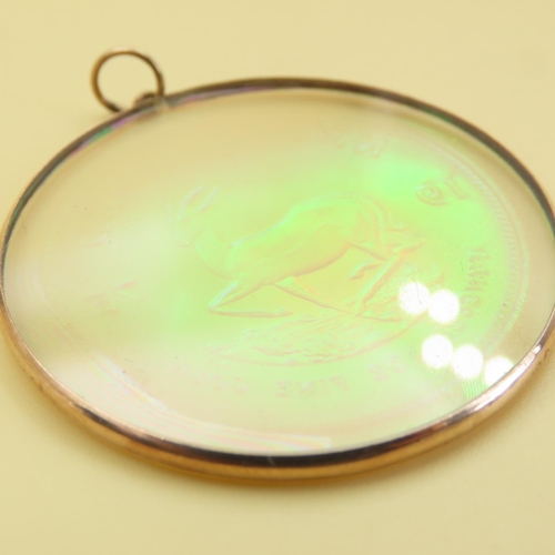 1029 - Unusual 9 Carat Yellow Gold Bound 4cm Diameter Pendant Inset with Halogram of Krugerrand Dated 1975