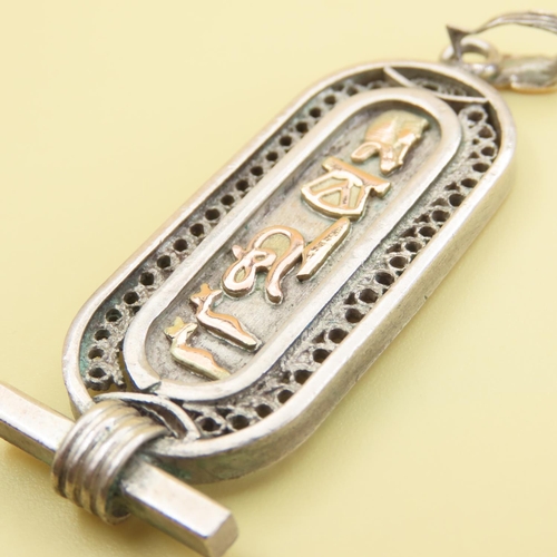 1030 - Egyptian Cartouchee Silver Pendant With 9 Carat Rose Gold Detailing Approximately 5cm High