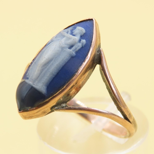 1032 - Georgian Wedgewood Jasper Panel Set Ring Mounted on 9 Carat Yellow Gold Band Ring Size R and a Half