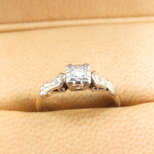 1037 - Diamond Solitaire Ring Platinum Set Further Diamond Decoration to Shoulders Mounted on 18 Carat Yell... 