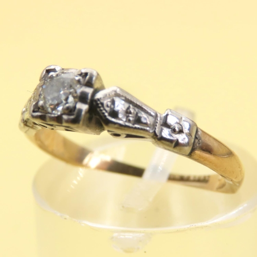 1037 - Diamond Solitaire Ring Platinum Set Further Diamond Decoration to Shoulders Mounted on 18 Carat Yell... 