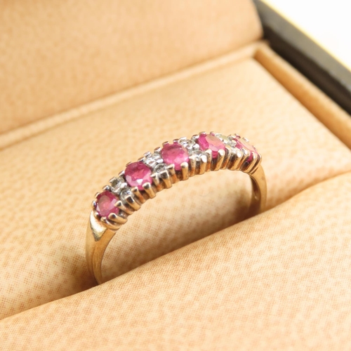 1040 - Ruby and Diamond 9 Carat Yellow Gold Band Ring Size L