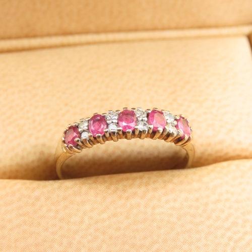 1040 - Ruby and Diamond 9 Carat Yellow Gold Band Ring Size L