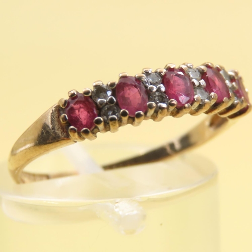 1040 - Ruby and Diamond 9 Carat Yellow Gold Band Ring Size L