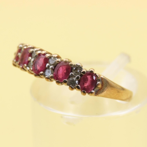 1040 - Ruby and Diamond 9 Carat Yellow Gold Band Ring Size L