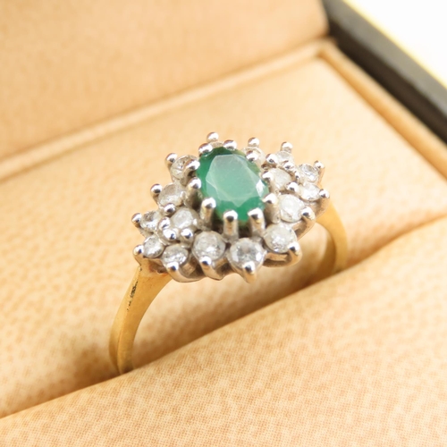 1042 - Emerald Cluster Ring Gemset Mounted on 9 Carat Yellow Gold Band Ring Size N