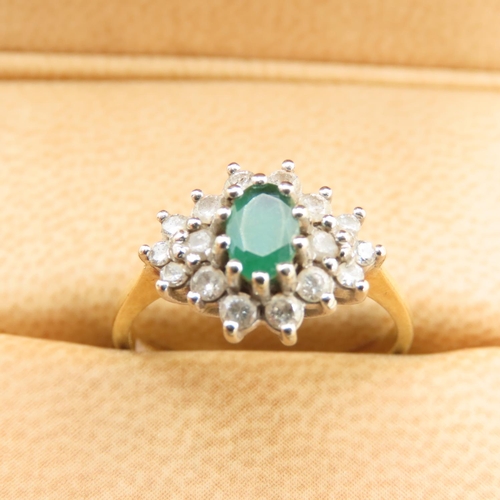 1042 - Emerald Cluster Ring Gemset Mounted on 9 Carat Yellow Gold Band Ring Size N