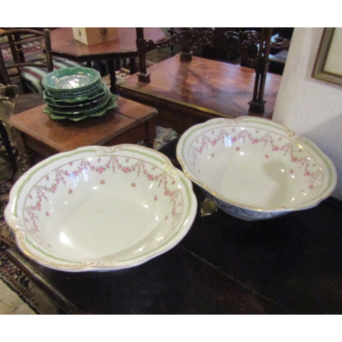 105 - Pair of Victorian Washing Bowls Floral and Gilded Decoration One Chipped