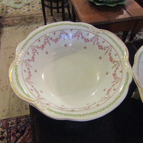 105 - Pair of Victorian Washing Bowls Floral and Gilded Decoration One Chipped