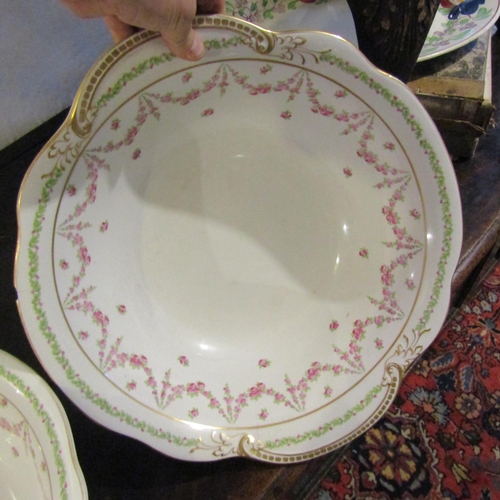 105 - Pair of Victorian Washing Bowls Floral and Gilded Decoration One Chipped