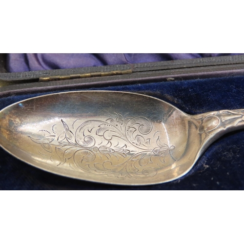 1062 - Silver Presentation Fork and Spoon Contained within Original Presentation Case Each 16cm Long