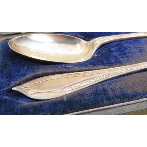 1062 - Silver Presentation Fork and Spoon Contained within Original Presentation Case Each 16cm Long