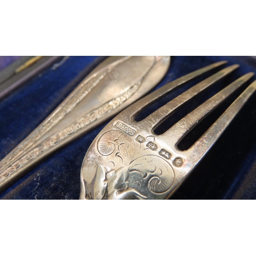 1062 - Silver Presentation Fork and Spoon Contained within Original Presentation Case Each 16cm Long