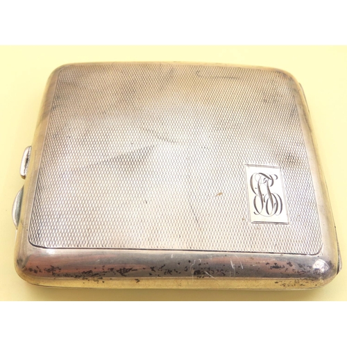 1066 - Silver Cigarette Case Engine Turned Detailing Hinge Cover 9cm Wide x 8cm High