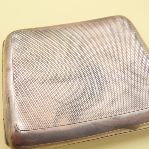 1066 - Silver Cigarette Case Engine Turned Detailing Hinge Cover 9cm Wide x 8cm High