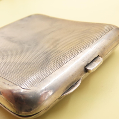 1066 - Silver Cigarette Case Engine Turned Detailing Hinge Cover 9cm Wide x 8cm High