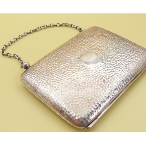 1068 - Ladies Silver Evening Purse Leather Lined Interior Original Silver Carry Handle 10cm Wide x 8cm High