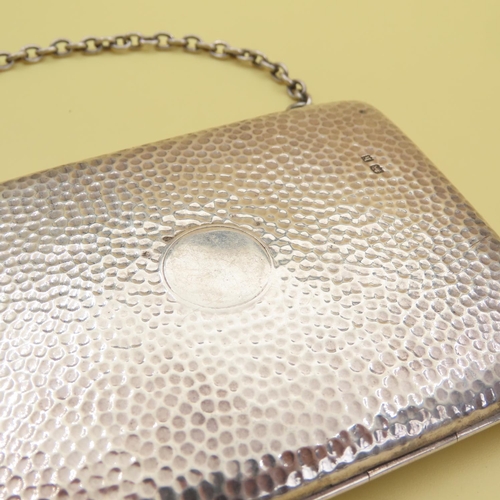 1068 - Ladies Silver Evening Purse Leather Lined Interior Original Silver Carry Handle 10cm Wide x 8cm High