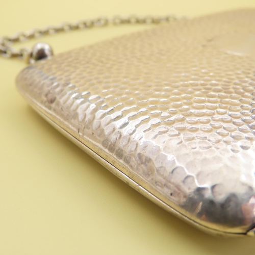 1068 - Ladies Silver Evening Purse Leather Lined Interior Original Silver Carry Handle 10cm Wide x 8cm High