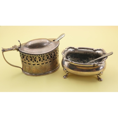 1073 - Silver Table Salt and Mustart Pot with Silver Spoon