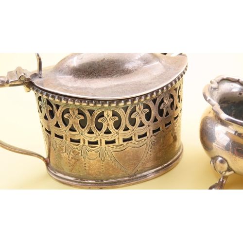 1073 - Silver Table Salt and Mustart Pot with Silver Spoon