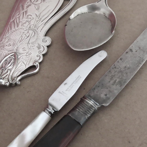 1075 - Silver Napkin Holder Serving Knife and Fork Sugar Tongs and Others As Photographed