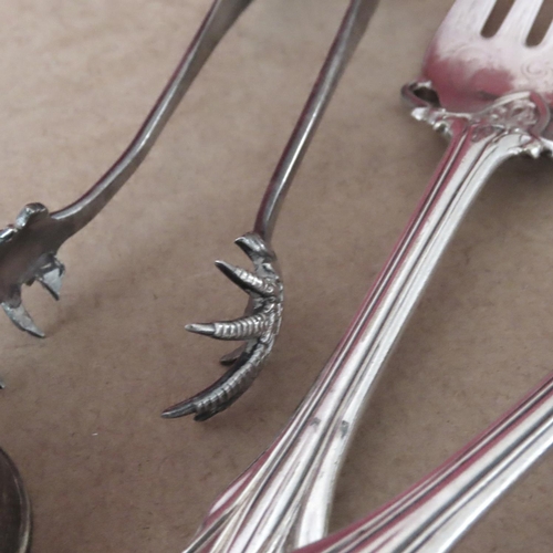 1075 - Silver Napkin Holder Serving Knife and Fork Sugar Tongs and Others As Photographed