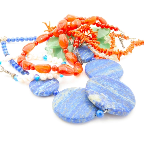 1090 - Various Bead and Pearl Necklaces and Bracelets Including Lapis Lazuli etc. Quantity as Photographed