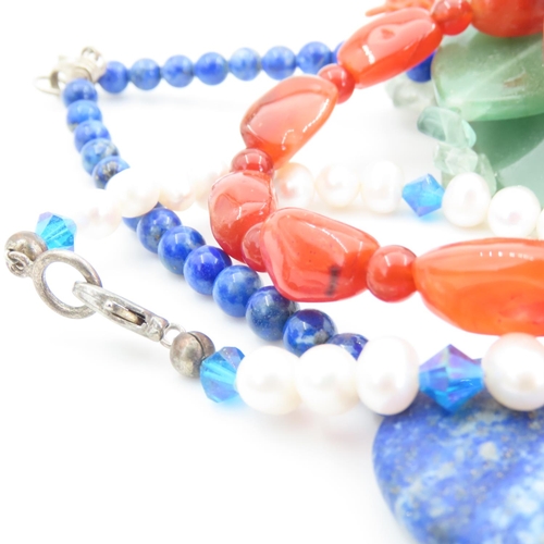 1090 - Various Bead and Pearl Necklaces and Bracelets Including Lapis Lazuli etc. Quantity as Photographed