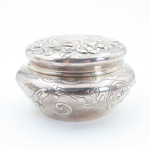 1099 - Silver Desk Jar Embossed Decoaration 8cm Diameter 4cm High