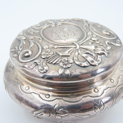 1099 - Silver Desk Jar Embossed Decoaration 8cm Diameter 4cm High